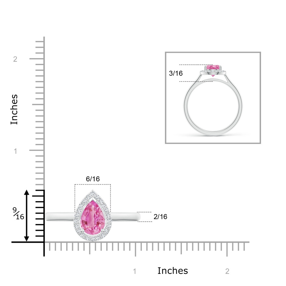 9x6mm AA Pear-Shaped Pink Sapphire Halo Ring in P950 Platinum ruler