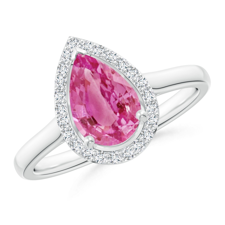 9x6mm AAA Pear-Shaped Pink Sapphire Halo Ring in White Gold 