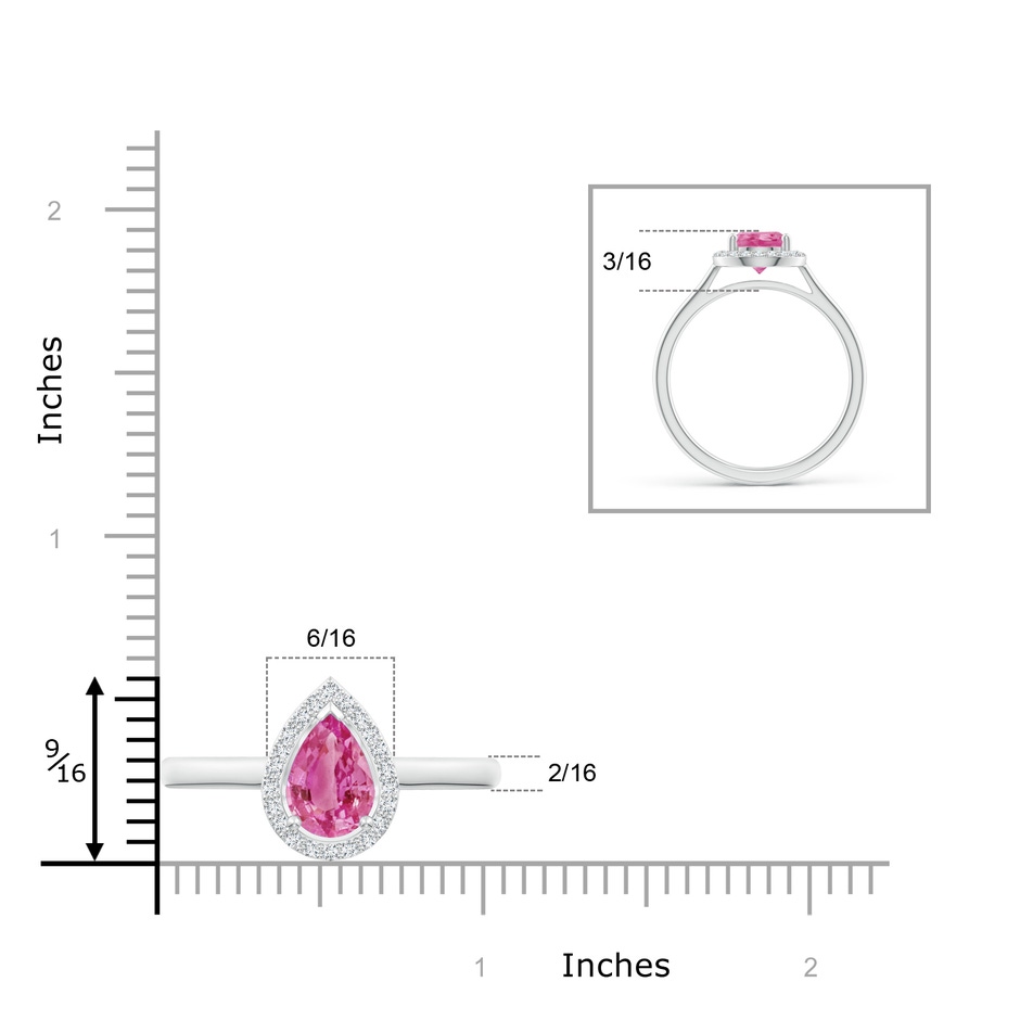 9x6mm AAA Pear-Shaped Pink Sapphire Halo Ring in White Gold ruler