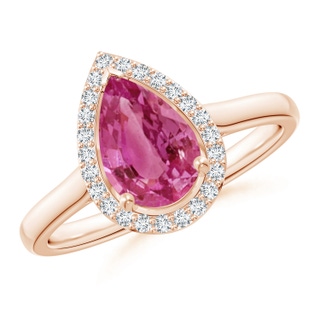9x6mm AAAA Pear-Shaped Pink Sapphire Halo Ring in Rose Gold