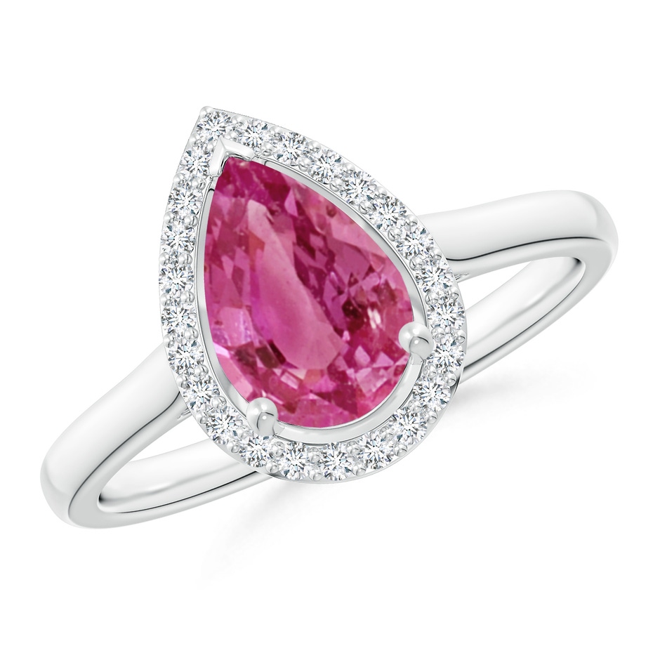 9x6mm AAAA Pear-Shaped Pink Sapphire Halo Ring in White Gold 