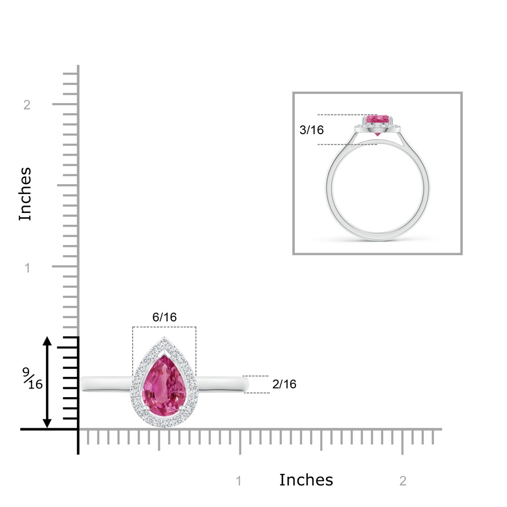 9x6mm AAAA Pear-Shaped Pink Sapphire Halo Ring in White Gold Ruler