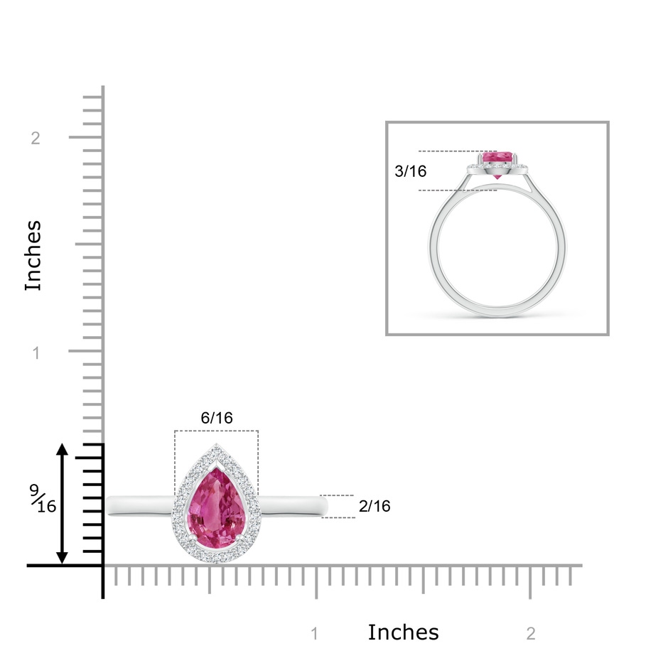 9x6mm AAAA Pear-Shaped Pink Sapphire Halo Ring in White Gold ruler