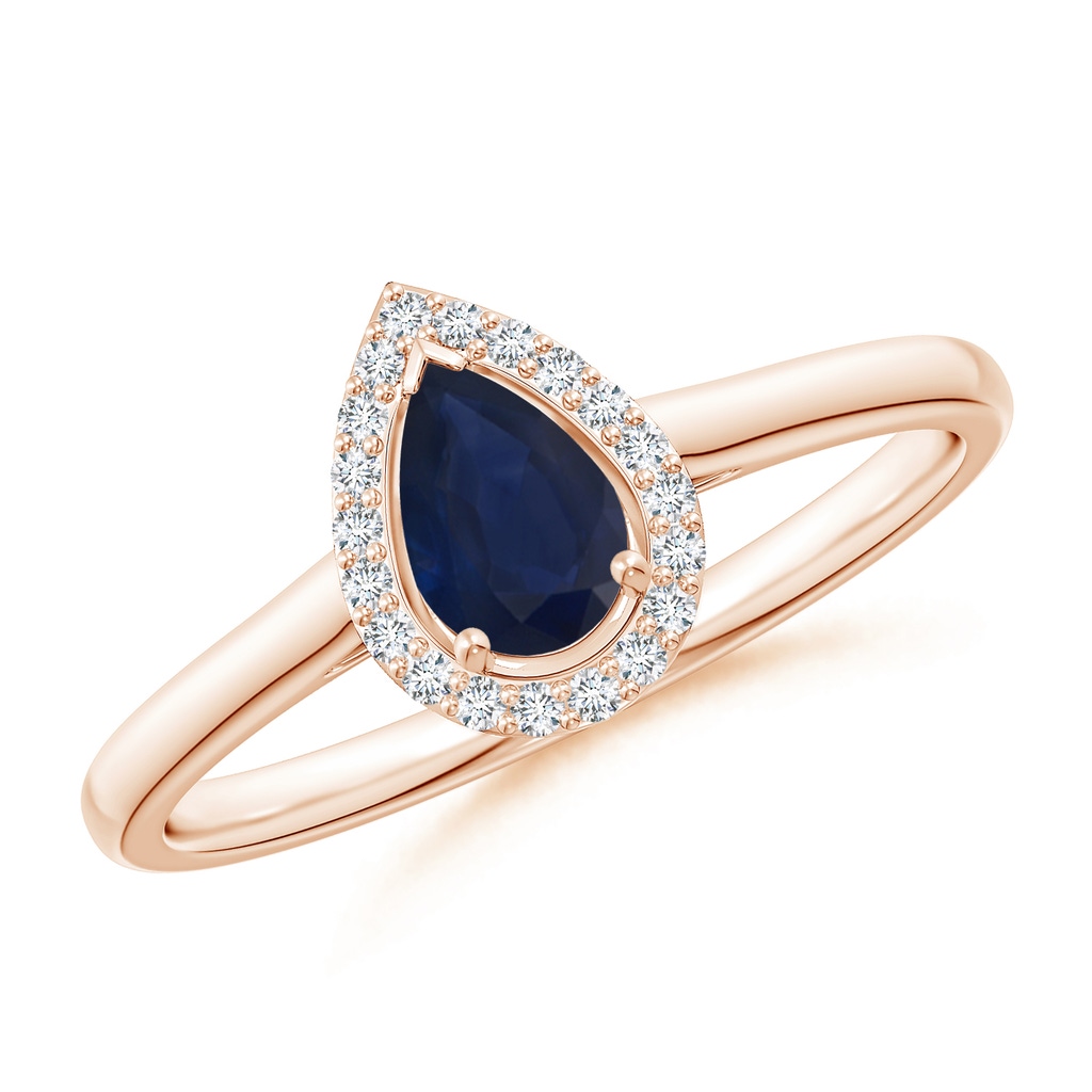 6x4mm A Pear-Shaped Blue Sapphire Halo Ring in Rose Gold
