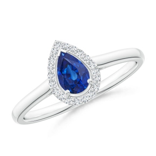 6x4mm AAA Pear-Shaped Blue Sapphire Halo Ring in P950 Platinum