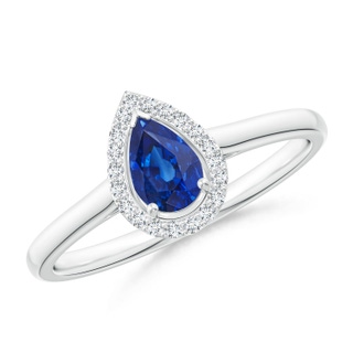 6x4mm AAA Pear-Shaped Blue Sapphire Halo Ring in White Gold