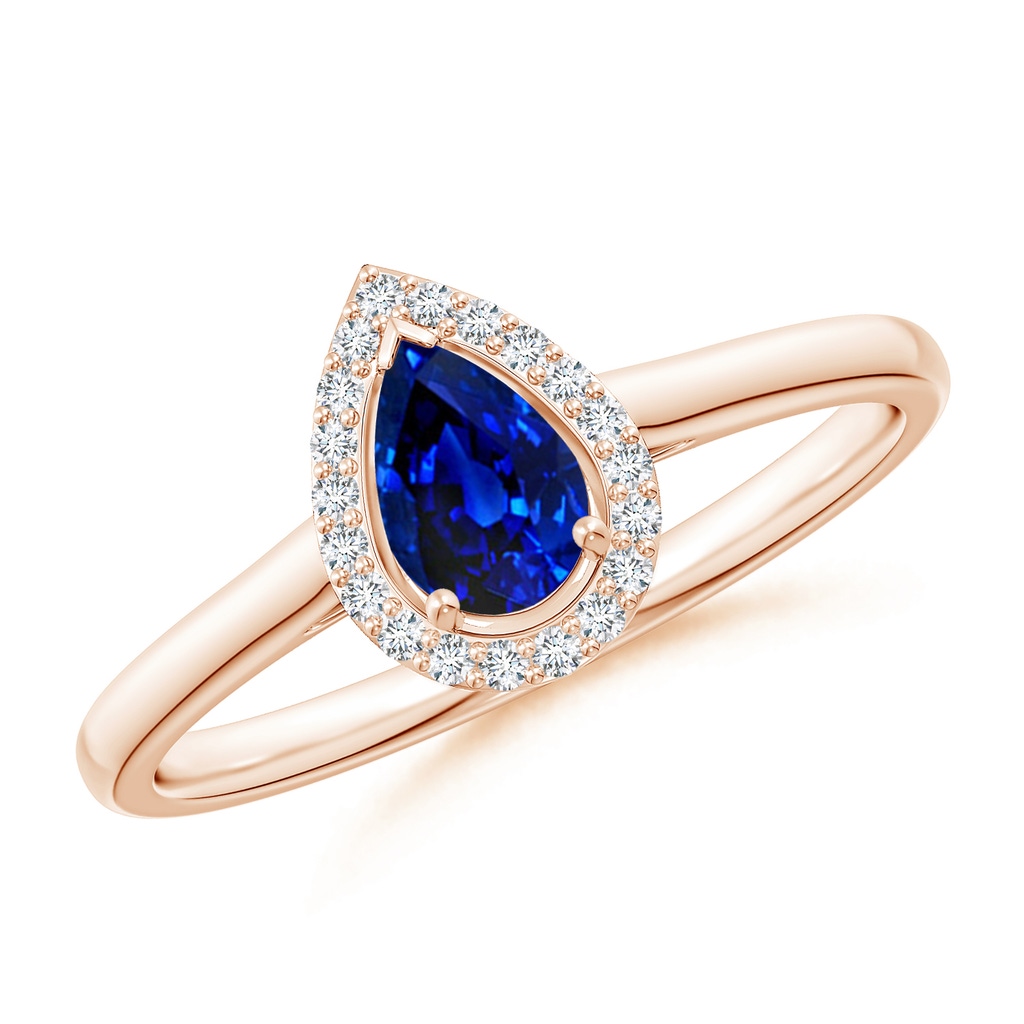 6x4mm AAAA Pear-Shaped Blue Sapphire Halo Ring in Rose Gold