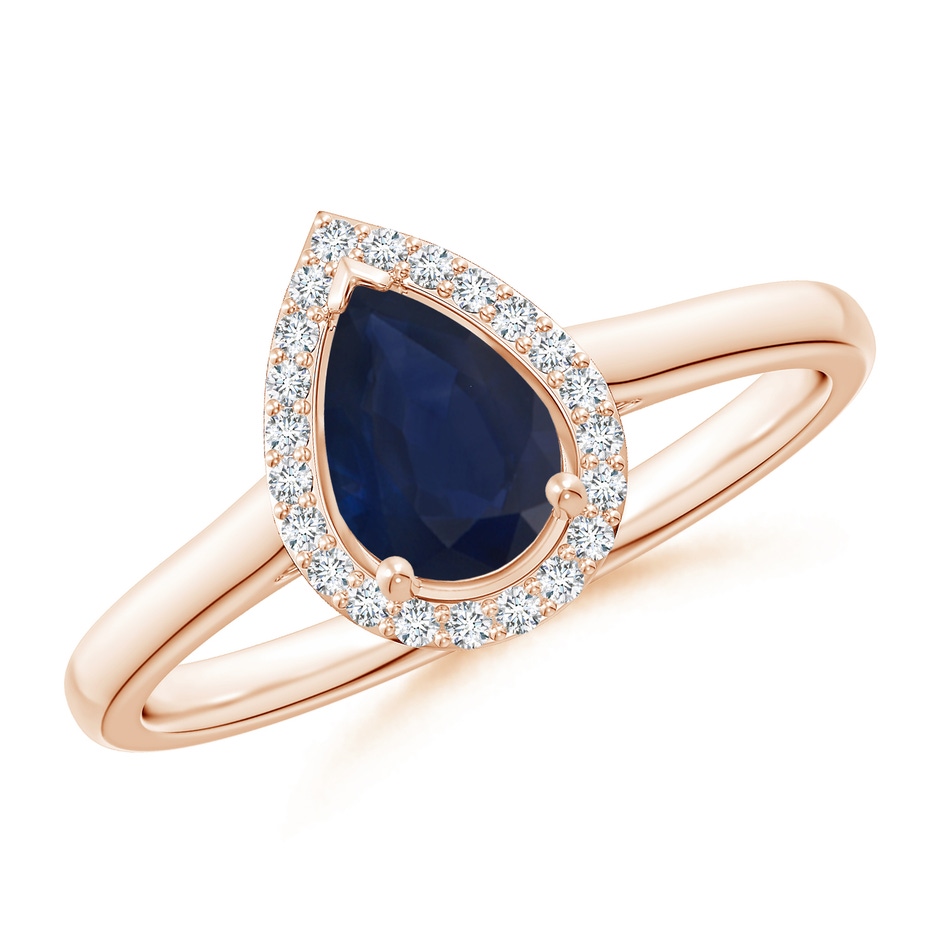 7x5mm A Pear-Shaped Blue Sapphire Halo Ring in Rose Gold 