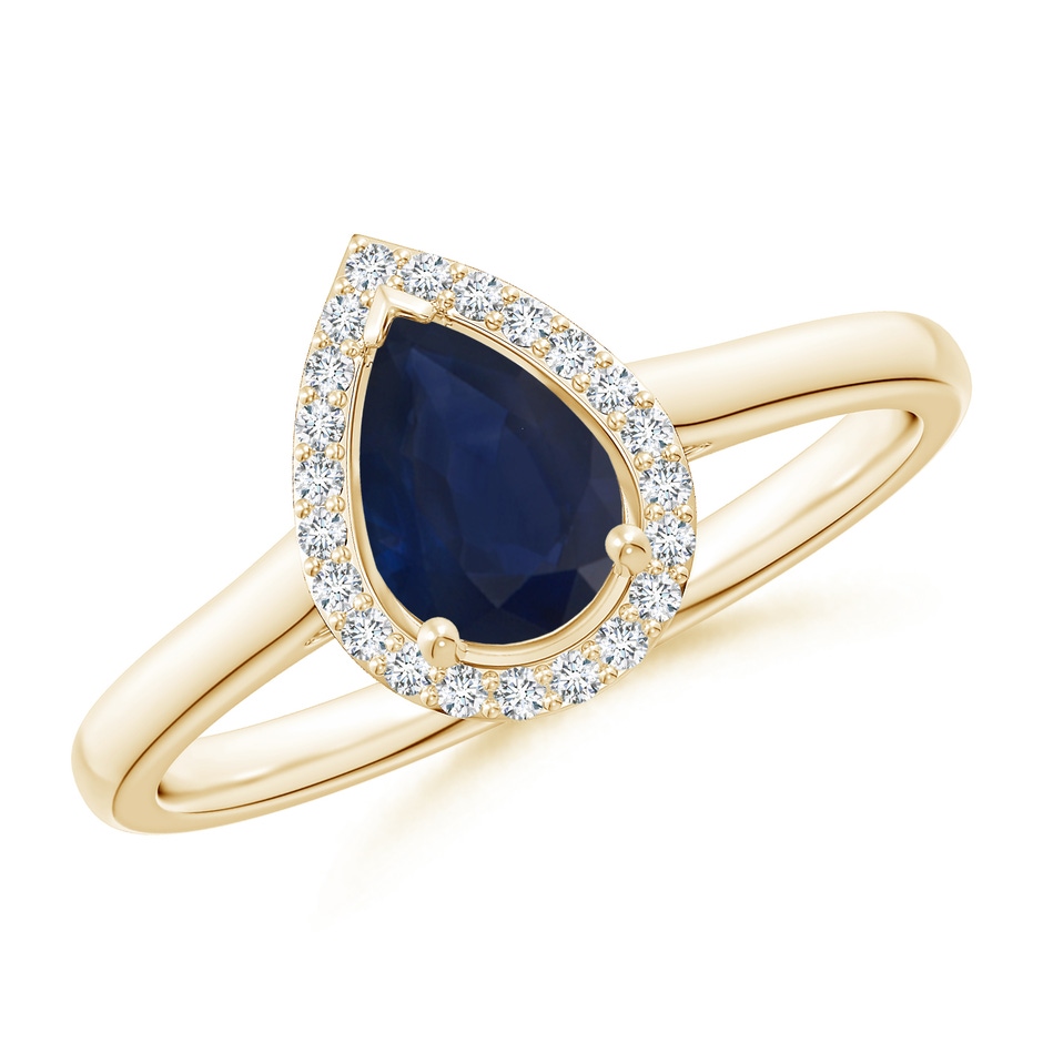 7x5mm A Pear-Shaped Blue Sapphire Halo Ring in Yellow Gold 