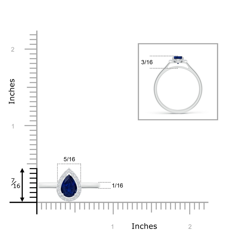 7x5mm AA Pear-Shaped Blue Sapphire Halo Ring in White Gold ruler