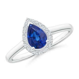 7x5mm AAA Pear-Shaped Blue Sapphire Halo Ring in White Gold