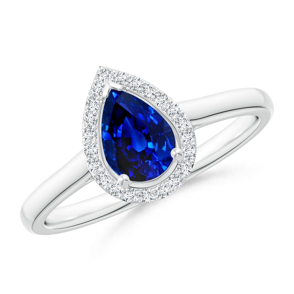 7x5mm AAAA Pear-Shaped Blue Sapphire Halo Ring in White Gold 