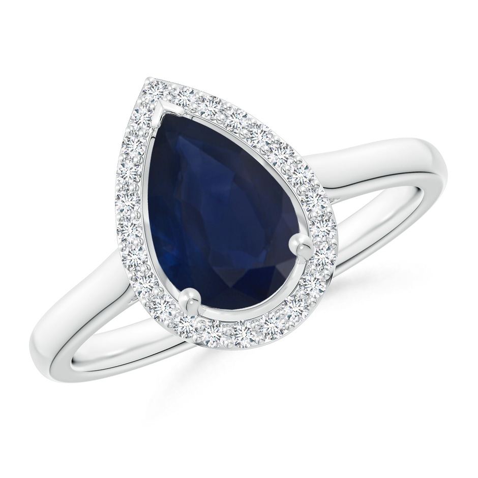 9x6mm A Pear-Shaped Blue Sapphire Halo Ring in White Gold 