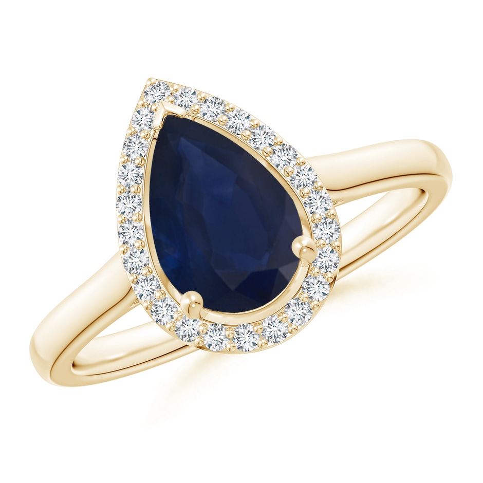9x6mm A Pear-Shaped Blue Sapphire Halo Ring in Yellow Gold 