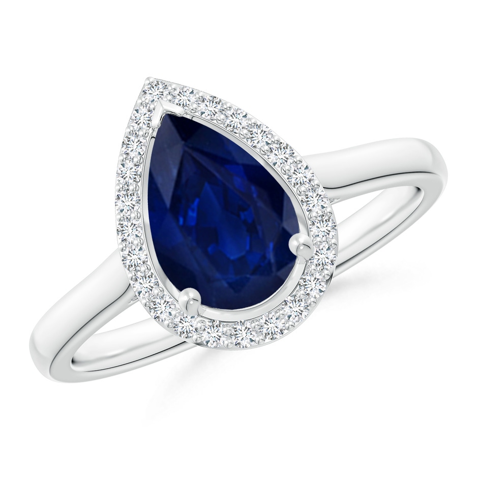 9x6mm AA Pear-Shaped Blue Sapphire Halo Ring in P950 Platinum 
