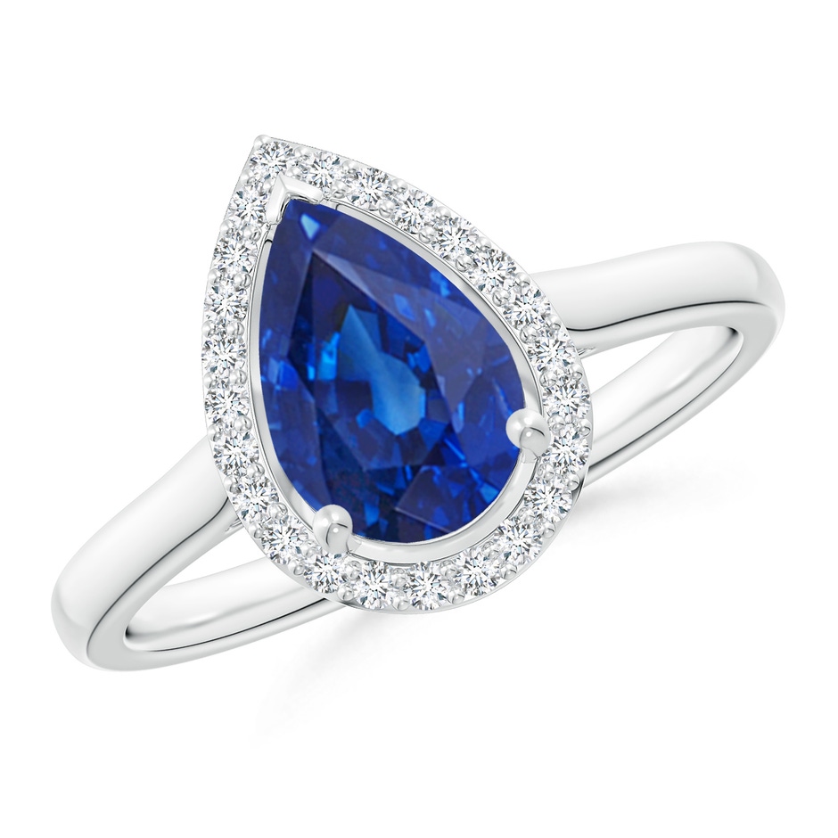 9x6mm AAA Pear-Shaped Blue Sapphire Halo Ring in White Gold 