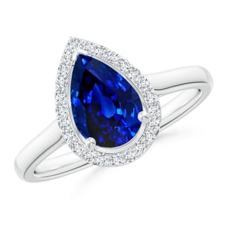9x6mm AAAA Pear-Shaped Blue Sapphire Halo Ring in P950 Platinum