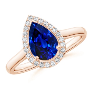 9x6mm AAAA Pear-Shaped Blue Sapphire Halo Ring in Rose Gold