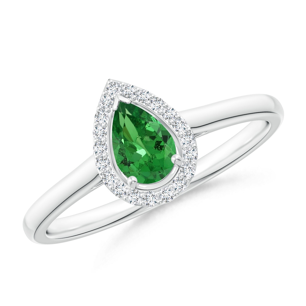 6x4mm AAA Pear-Shaped Tsavorite Halo Ring in White Gold