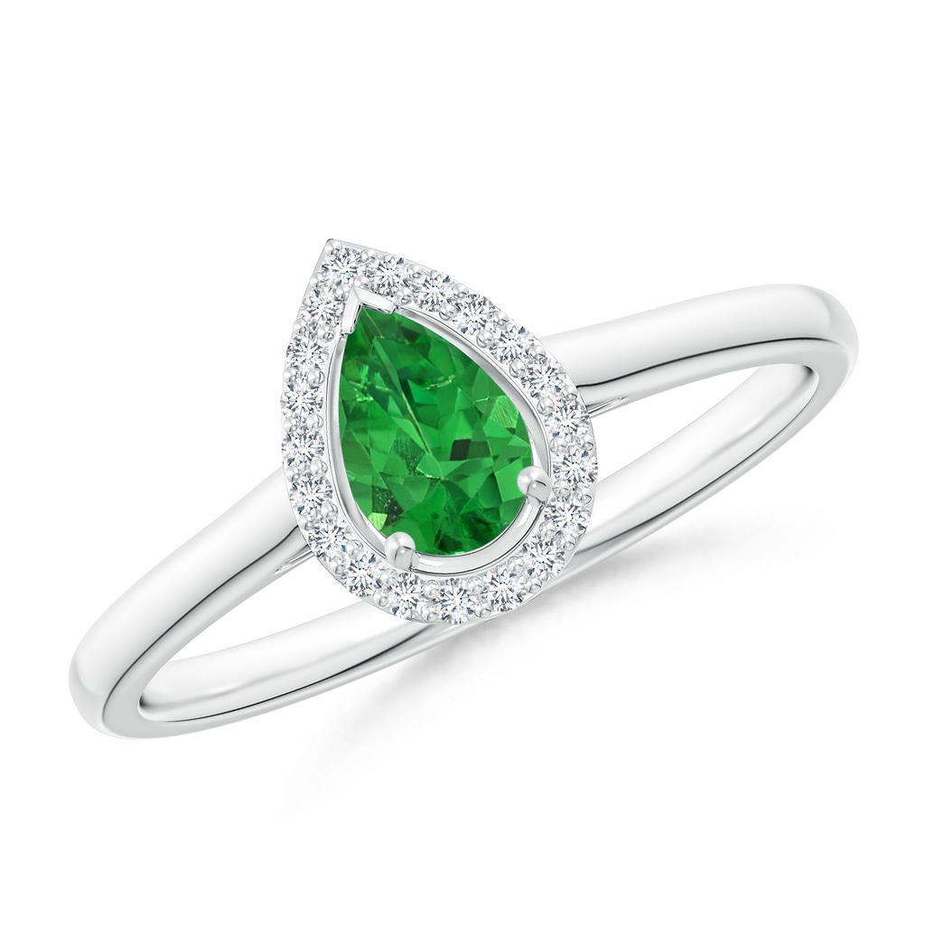 6x4mm AAAA Pear-Shaped Tsavorite Halo Ring in P950 Platinum