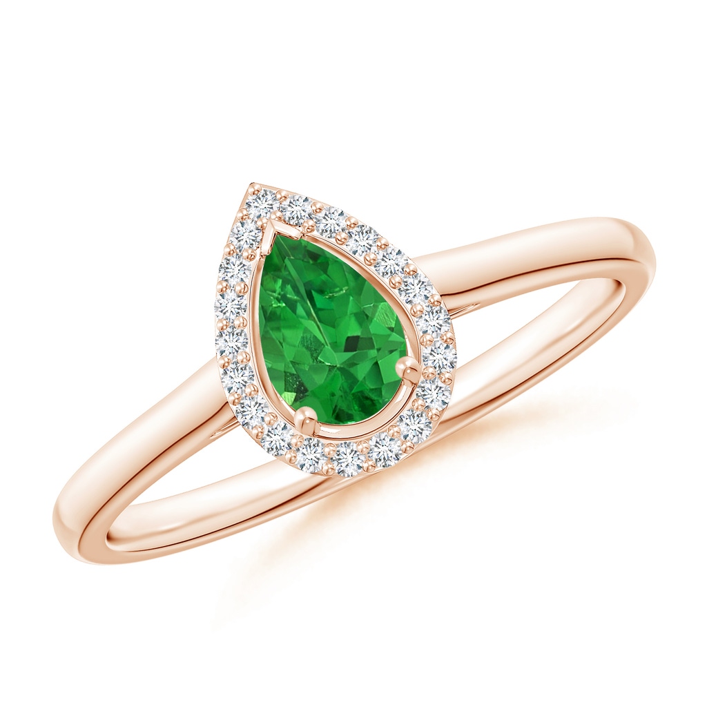 6x4mm AAAA Pear-Shaped Tsavorite Halo Ring in Rose Gold