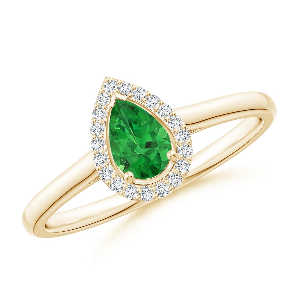 6x4mm AAAA Pear-Shaped Tsavorite Halo Ring in Yellow Gold