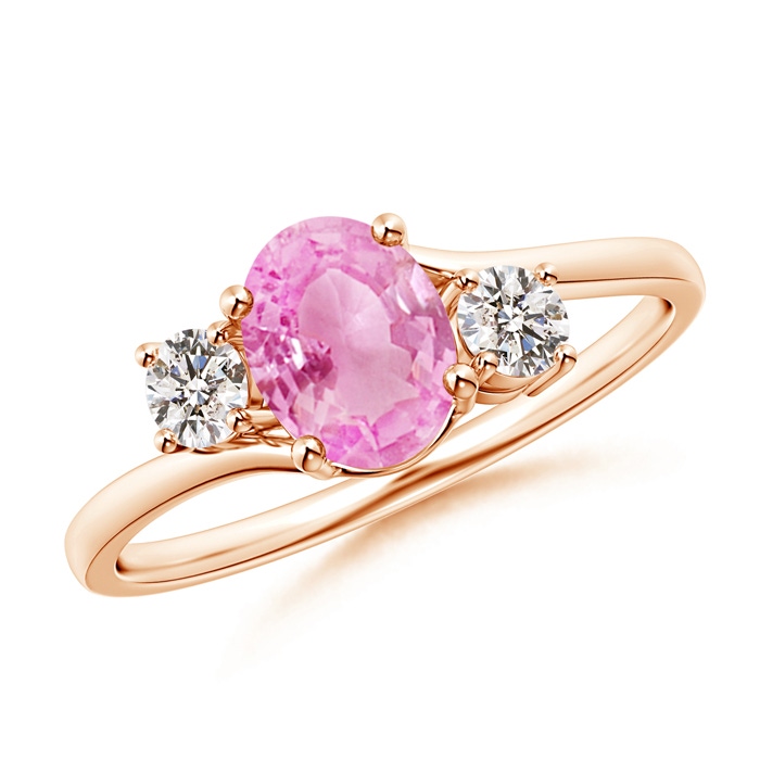 7x5mm A Bypass Pink Sapphire and Diamond Three Stone Ring in 10K Rose Gold 