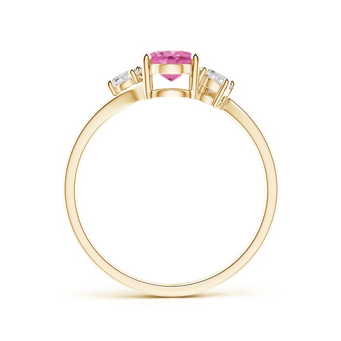 7x5mm AA Bypass Pink Sapphire and Diamond Three Stone Ring in Yellow Gold side-1