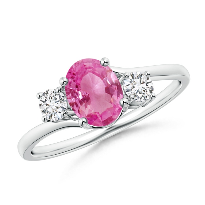 7x5mm AAA Bypass Pink Sapphire and Diamond Three Stone Ring in White Gold 