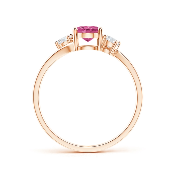 7x5mm AAAA Bypass Pink Sapphire and Diamond Three Stone Ring in Rose Gold side-1