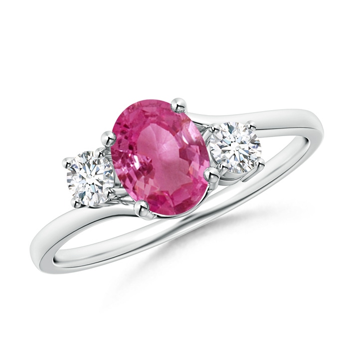 7x5mm AAAA Bypass Pink Sapphire and Diamond Three Stone Ring in White Gold 