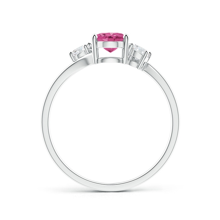 7x5mm AAAA Bypass Pink Sapphire and Diamond Three Stone Ring in White Gold side-1