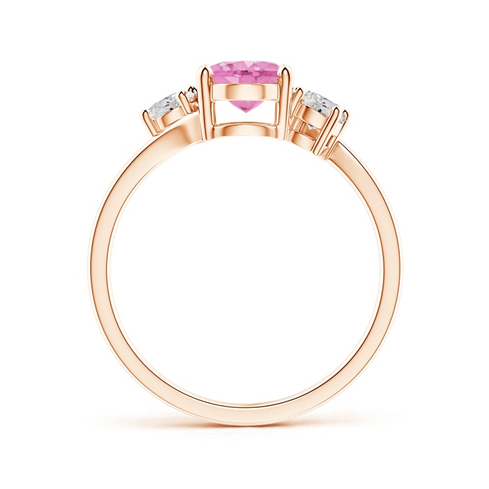 8x6mm A Bypass Pink Sapphire and Diamond Three Stone Ring in Rose Gold side-1