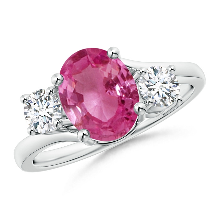 9x7mm AAAA Bypass Pink Sapphire and Diamond Three Stone Ring in P950 Platinum