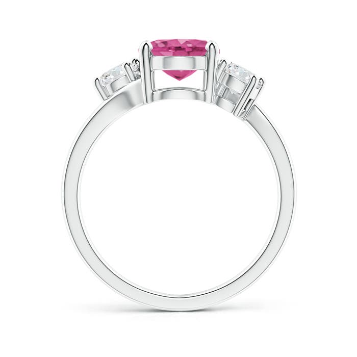 9x7mm AAAA Bypass Pink Sapphire and Diamond Three Stone Ring in P950 Platinum - side 1