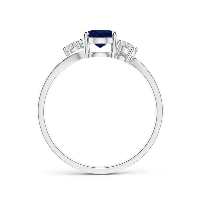 7x5mm A Bypass Blue Sapphire and Diamond Three Stone Ring in White Gold side-1