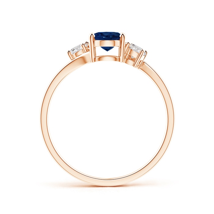 7x5mm AA Bypass Blue Sapphire and Diamond Three Stone Ring in Rose Gold side-1