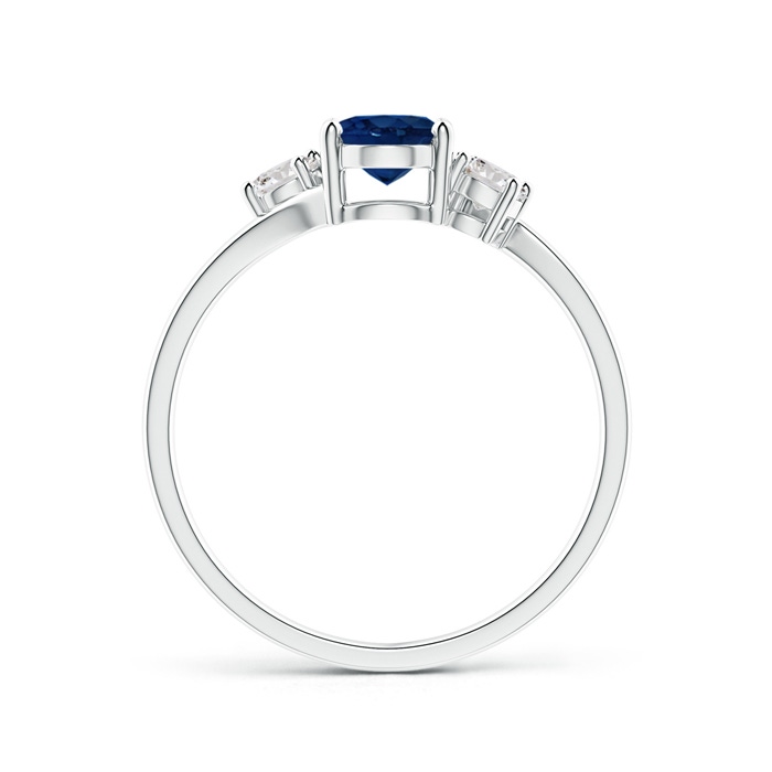 7x5mm AA Bypass Blue Sapphire and Diamond Three Stone Ring in White Gold side-1