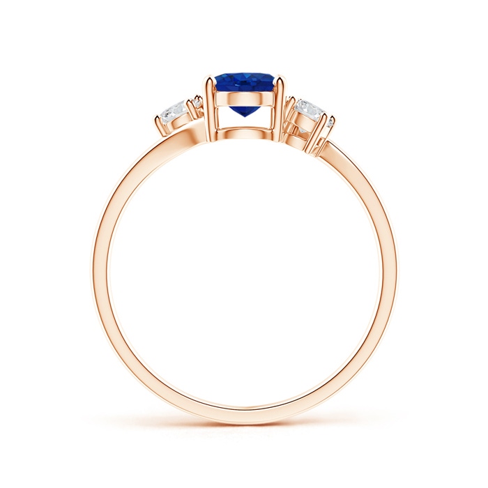 7x5mm AAA Bypass Blue Sapphire and Diamond Three Stone Ring in Rose Gold side-1
