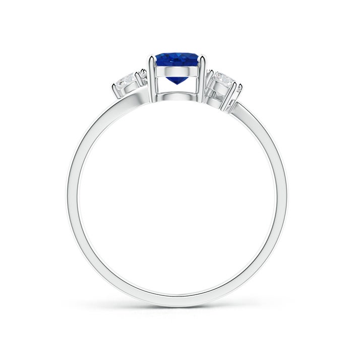 7x5mm AAA Bypass Blue Sapphire and Diamond Three Stone Ring in White Gold - side 1