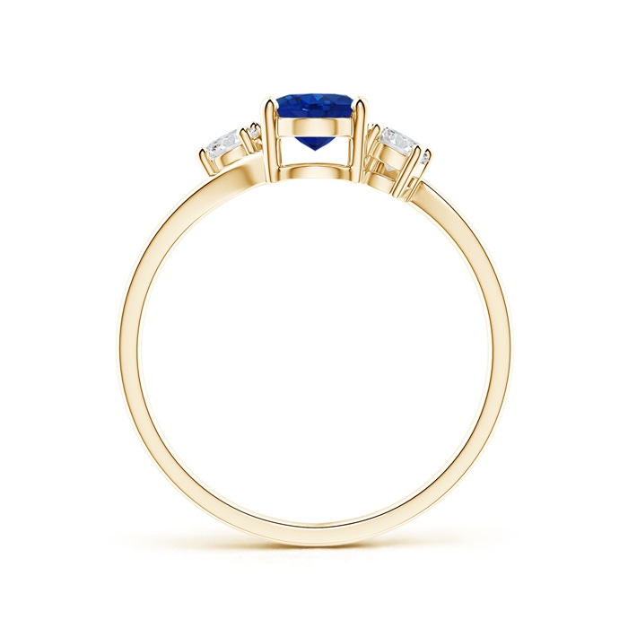 7x5mm AAA Bypass Blue Sapphire and Diamond Three Stone Ring in Yellow Gold side-1