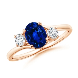 Three Stone Rose Gold Blue Sapphire Rings