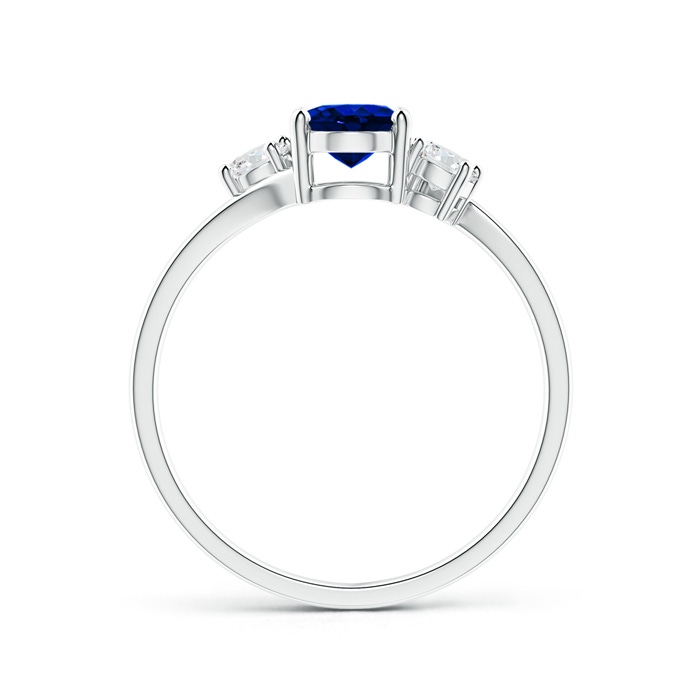 7x5mm AAAA Bypass Blue Sapphire and Diamond Three Stone Ring in White Gold side-1