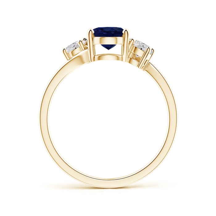 8x6mm A Bypass Blue Sapphire and Diamond Three Stone Ring in Yellow Gold side-1