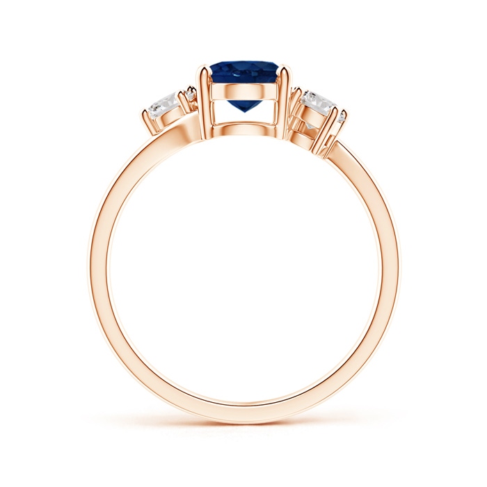 8x6mm AA Bypass Blue Sapphire and Diamond Three Stone Ring in Rose Gold side-1