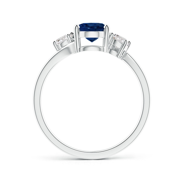 8x6mm AA Bypass Blue Sapphire and Diamond Three Stone Ring in White Gold side-1