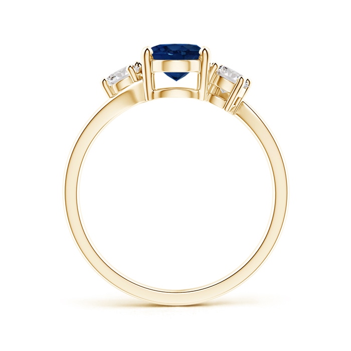 8x6mm AA Bypass Blue Sapphire and Diamond Three Stone Ring in Yellow Gold side-1