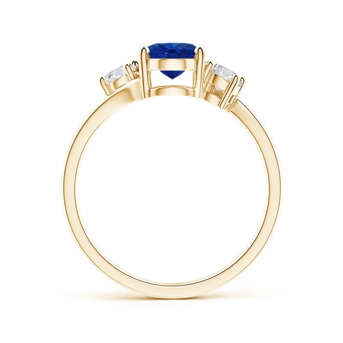 8x6mm AAA Bypass Blue Sapphire and Diamond Three Stone Ring in Yellow Gold side-1