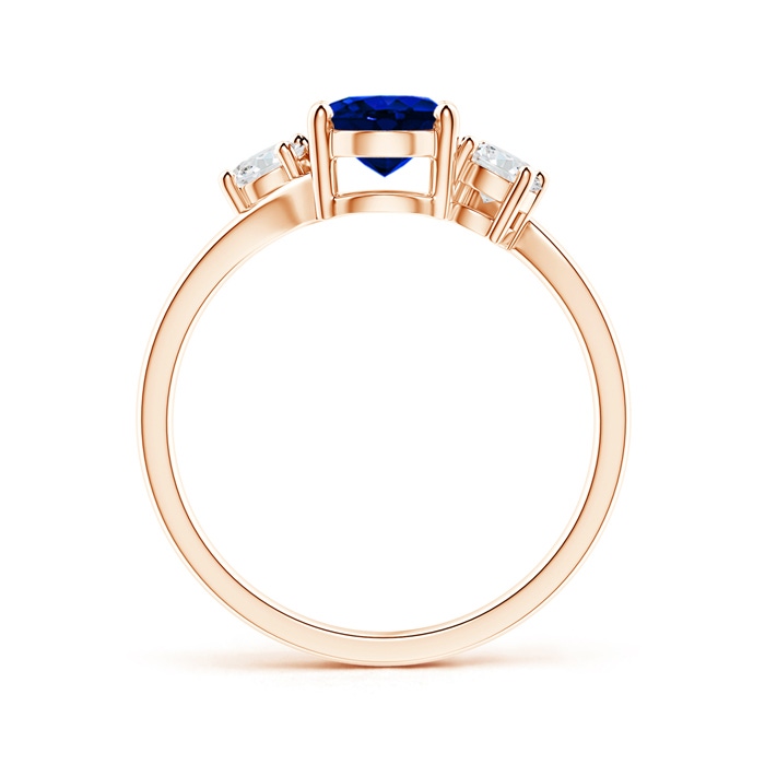 8x6mm AAAA Bypass Blue Sapphire and Diamond Three Stone Ring in Rose Gold side-1