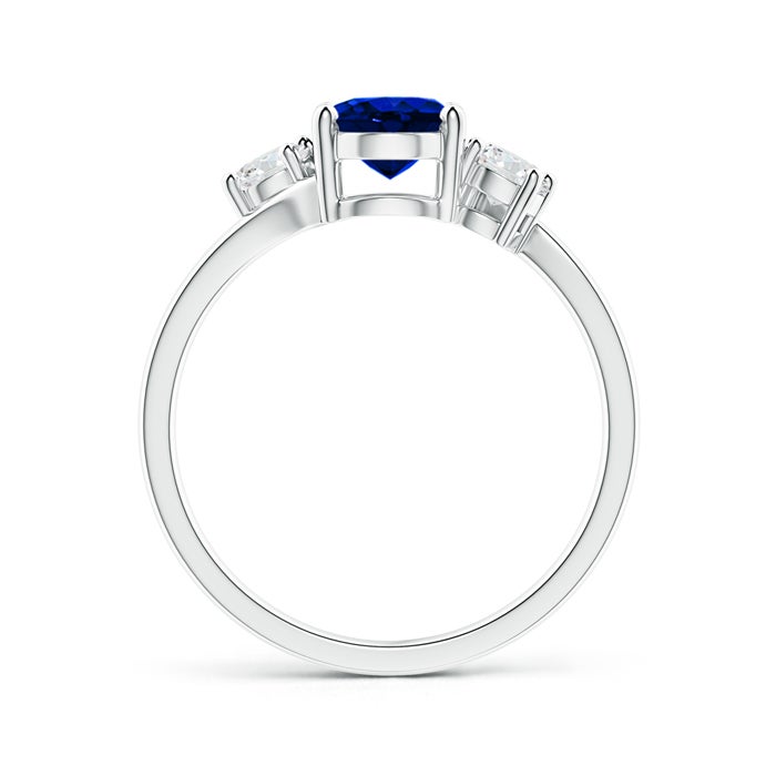 8x6mm AAAA Bypass Blue Sapphire and Diamond Three Stone Ring in White Gold - side 1